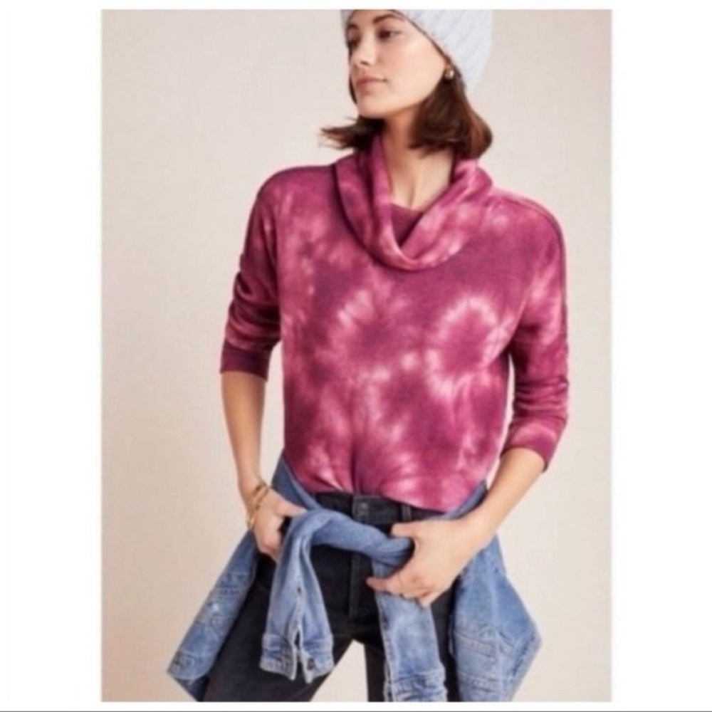 Anthropologie Maeve Ainsley Thermal Waffle Knit Cowl Top Turtleneck Size XS Wine